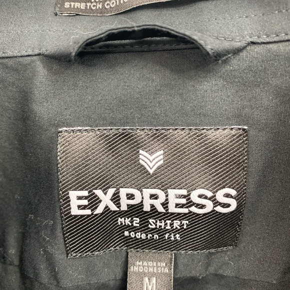 Express Mens MK2 Shirt Modern Fit Size M 15-15.5 Black Button Up Roll Tab - Picture 2 of 8